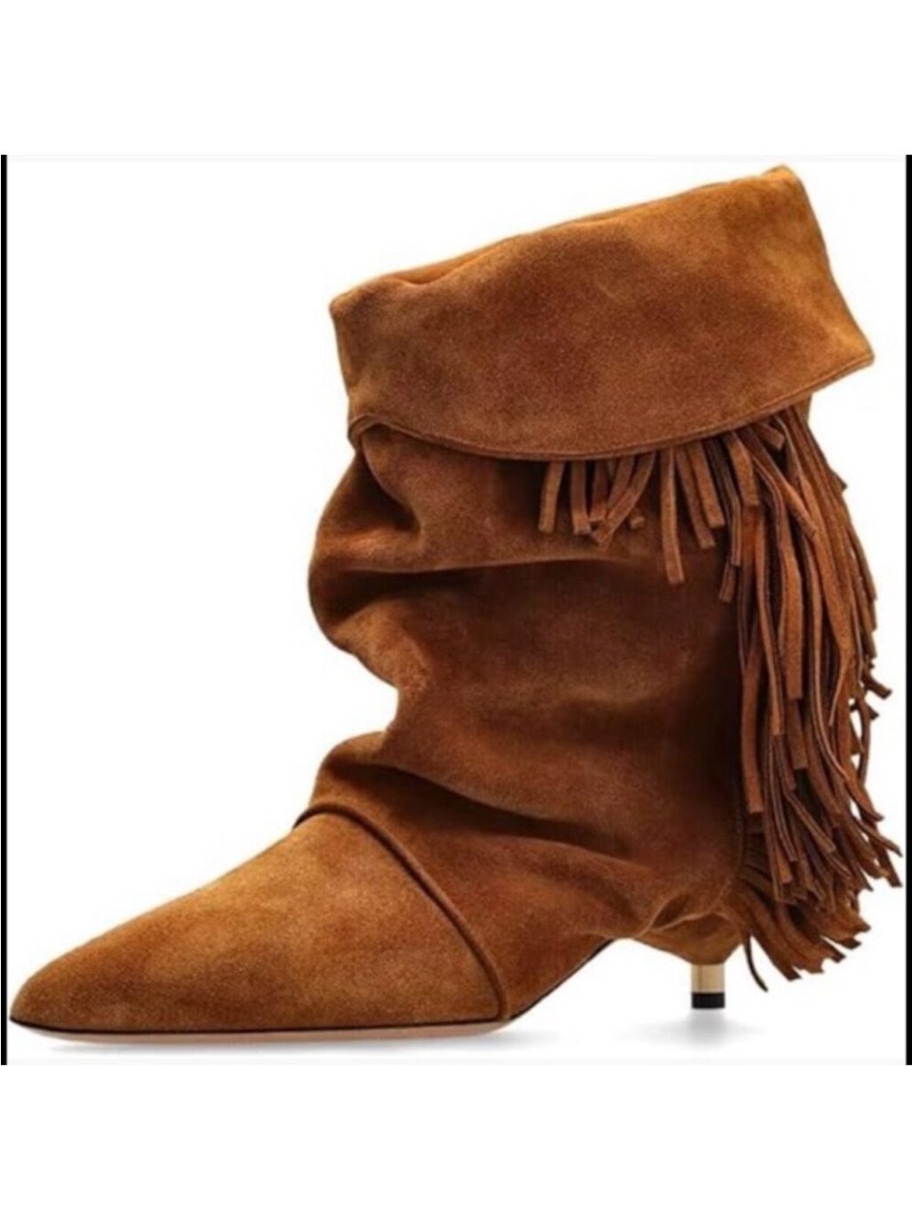 Slouchy Ankle Boots Pointed Toe Kitten Heels Wide Calf Boho Suede Fold Over New